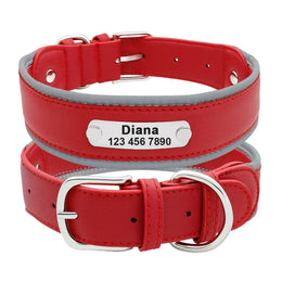 Collier Chien Personnalisé en Cuir Réfléchissant et Ajustable